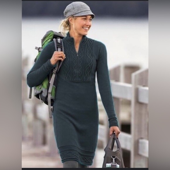 Athleta Sawtooth Gray Cable Knit Long Sleeve Dress Size Small - Picture 1 of 9